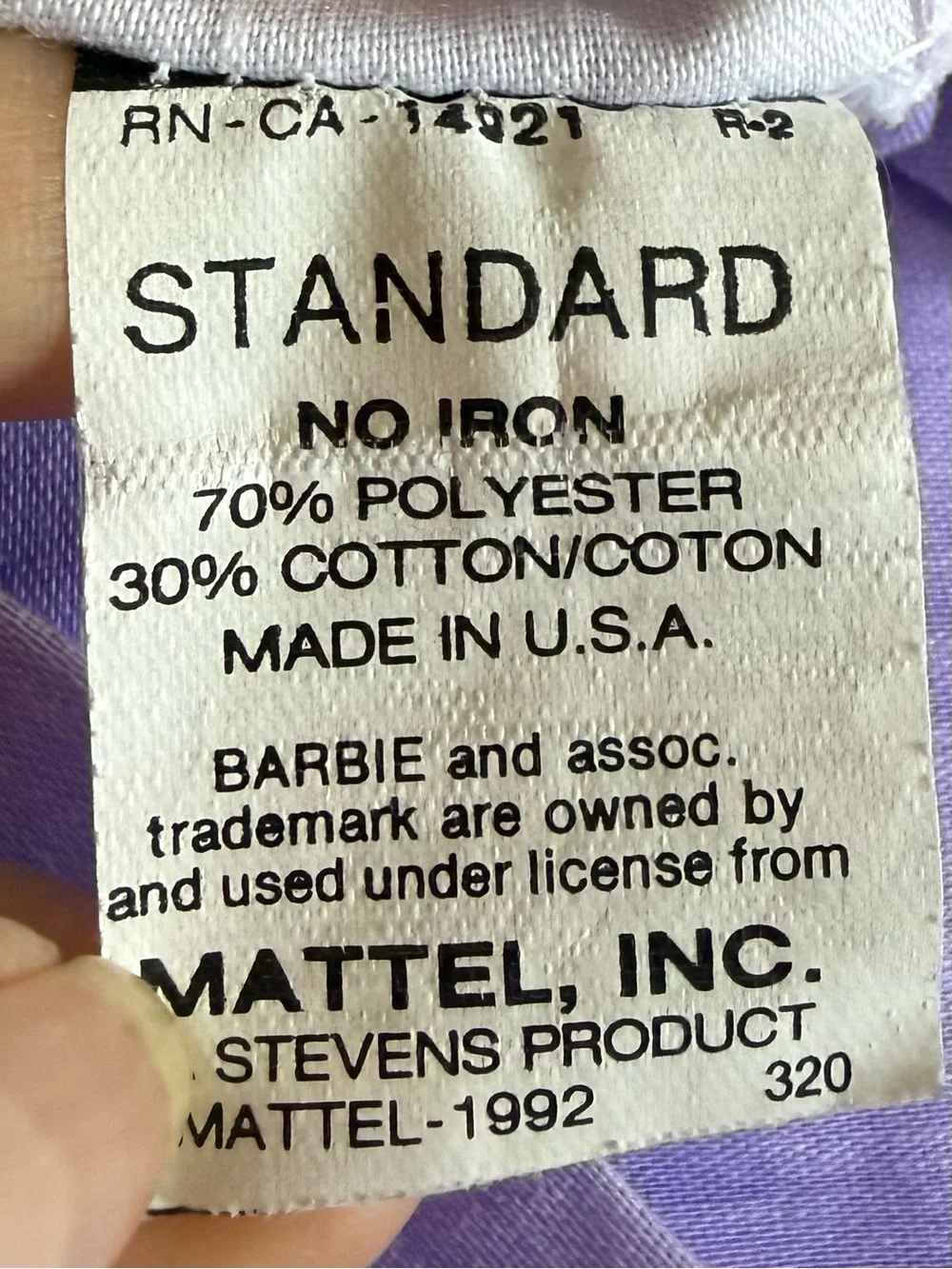 Mattel Barbie 1992 Hearts Cotton Blend Purple Portrait Style Standard Pillowcase